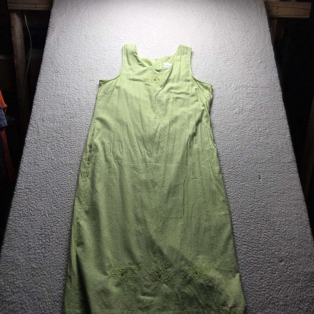 Anna Maxwell Dress Womens 1X Green Floral Sleeveless Scoop Neck Sundress Long